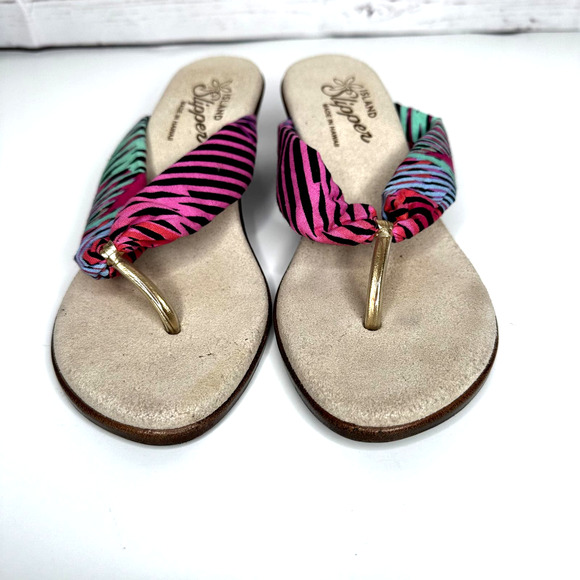 Island Slipper | Farbric Thong Sandal Size 7 Golden Girl Chic | Made in Hawaii - Picture 3 of 9